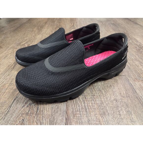 Skechers Go Walk 3 Solid Black Shoes Purple White Slip On Comfort Walking NEW 9 - Picture 1 of 9